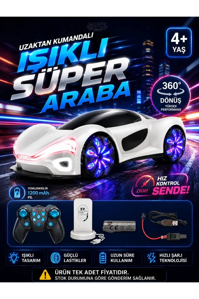 Uzaktan Kumandalı Işıklı Drift Araba Şarjlı RC Spor Araba 360° Dönen 4+ Yaş