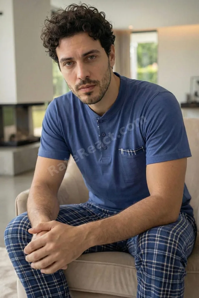 Indigo Blue Kısa Kollu Cep Detaylı Elegant Erkek Pijama Takımı