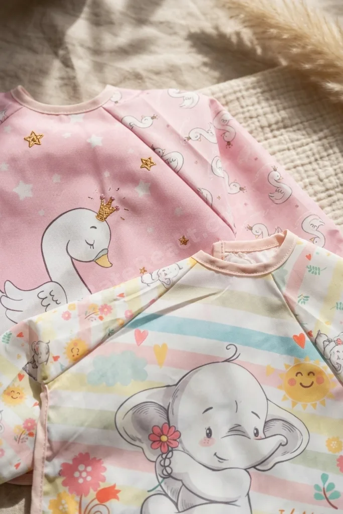 2'li Paket Sıvı Geçirmez Uzun Kollu Mama Önlüğü 6-24 Ay - Blw Uyumlu Leke Tutmaz Kırıntı Cepli Bebek