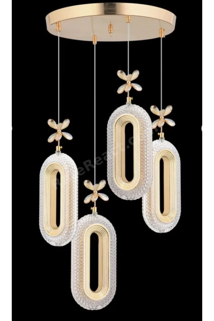 4 LÜ DEFNE ROSE GOLD 3 RENK MODLU KRİSTAL DESENLİ LEDLİ SARKIT AVİZE