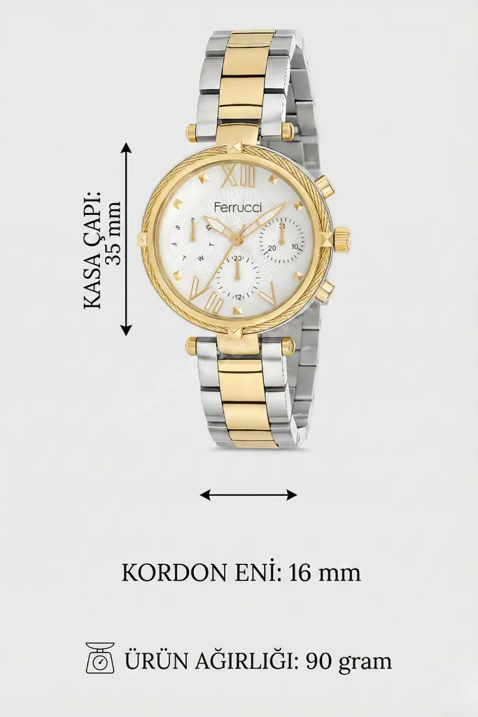 Kadın Kol Saati Çelik Kordon Çelik Kasa Taşlı Bileklik Hediyesi ile Gold-Gümüş zmfer045
