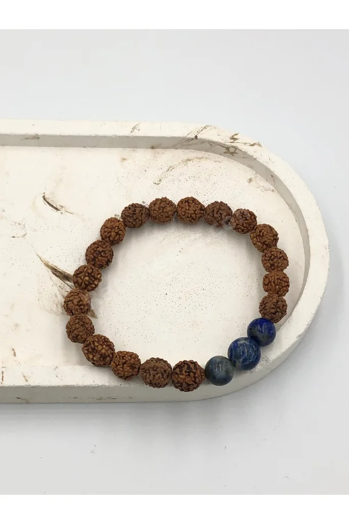 Tasarım Rudraksha Lapis Taşı Doğaltaş 8mm Unisex Bileklik