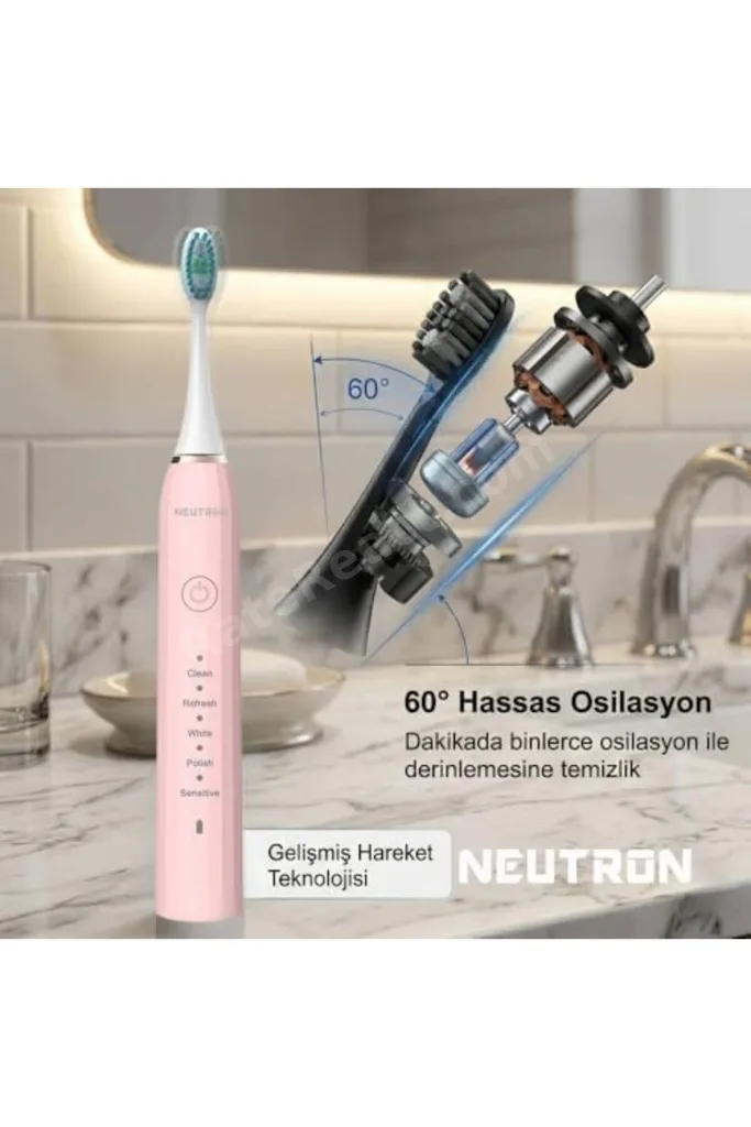 TTKTEKNOLOJİ NTL-TB-01EP OTOMATİK, ŞARJLI SONİK DİŞ FIRÇASI, PEMBE, 60° HAREKETLİ BAŞLIK TTKTEKNOLOJ