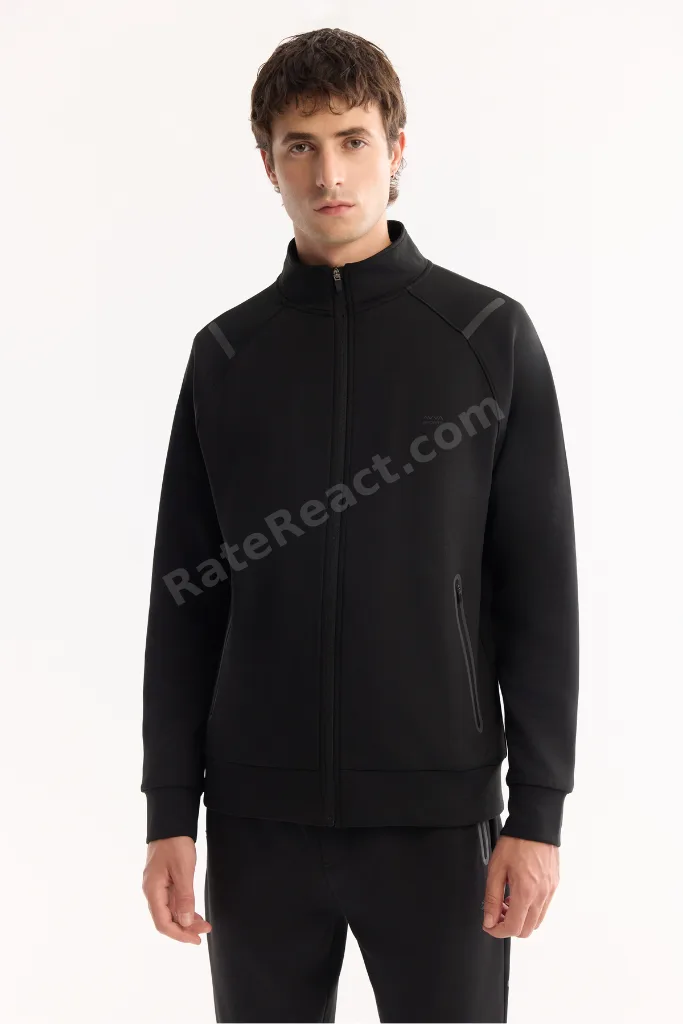 Erkek Siyah Dik Yaka Fermuarlı Bi-Stretch Regular Fit Sweatshirt A52Y1335