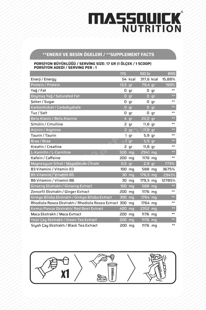 PREWORKOUT DYNAMO Portakal/Nar Aromalı - 510g - 30 Servis
