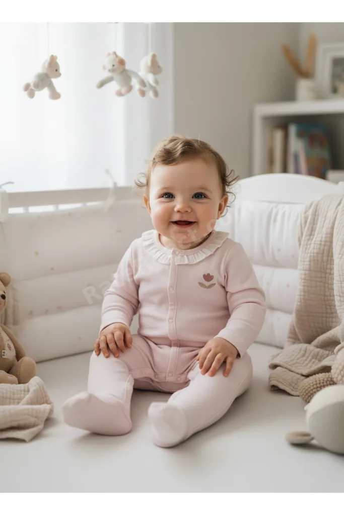 Kız Bebek Gül Nakışlı Patikli Pamuklu Tek Parça Tulum