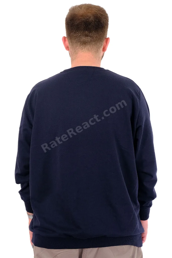 Mode XL Büyük Beden Erkek Basic Sweatshirt Bisiklet Yaka Recycle B24529 Lacivert