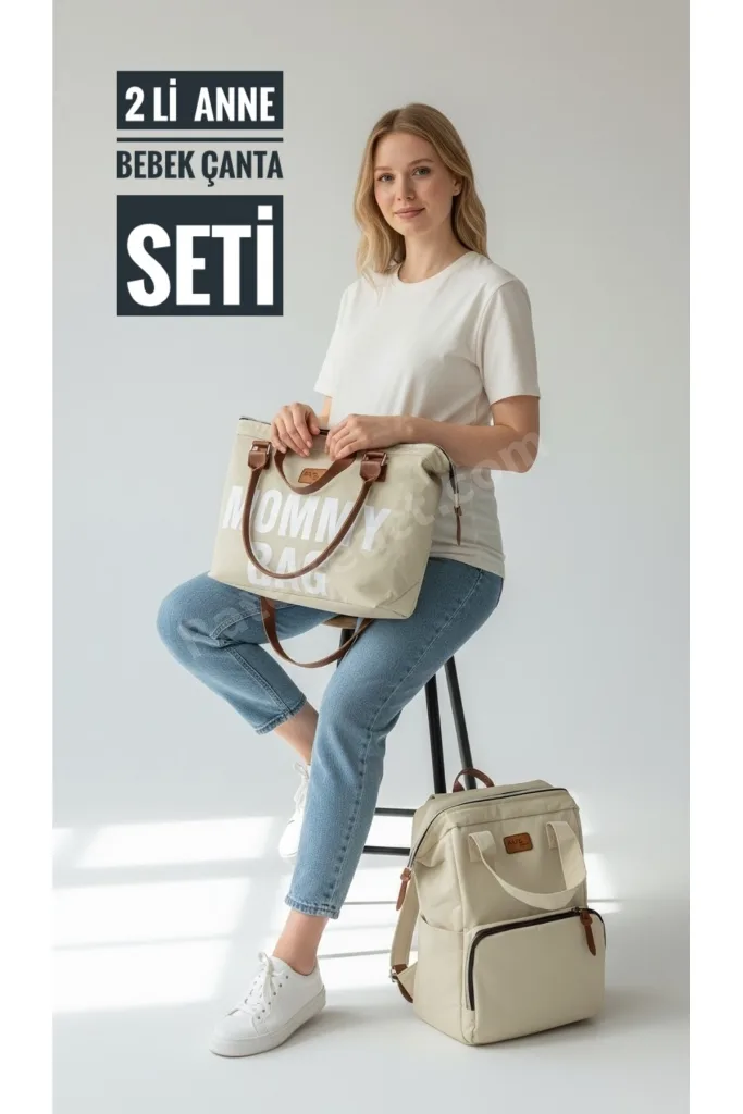 2 Li Momy Bag Anne Bebek Bakım Sırt Çantası & Anne Bebek El ve Omuz Çantası