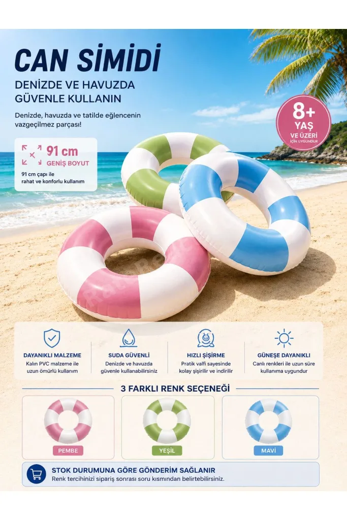 COASTAL CABANA CİZGİLİ DESENLİ 91 CM ÇAPINDA ŞİŞME DENİZ SİMİDİ CAN SİMİDİ