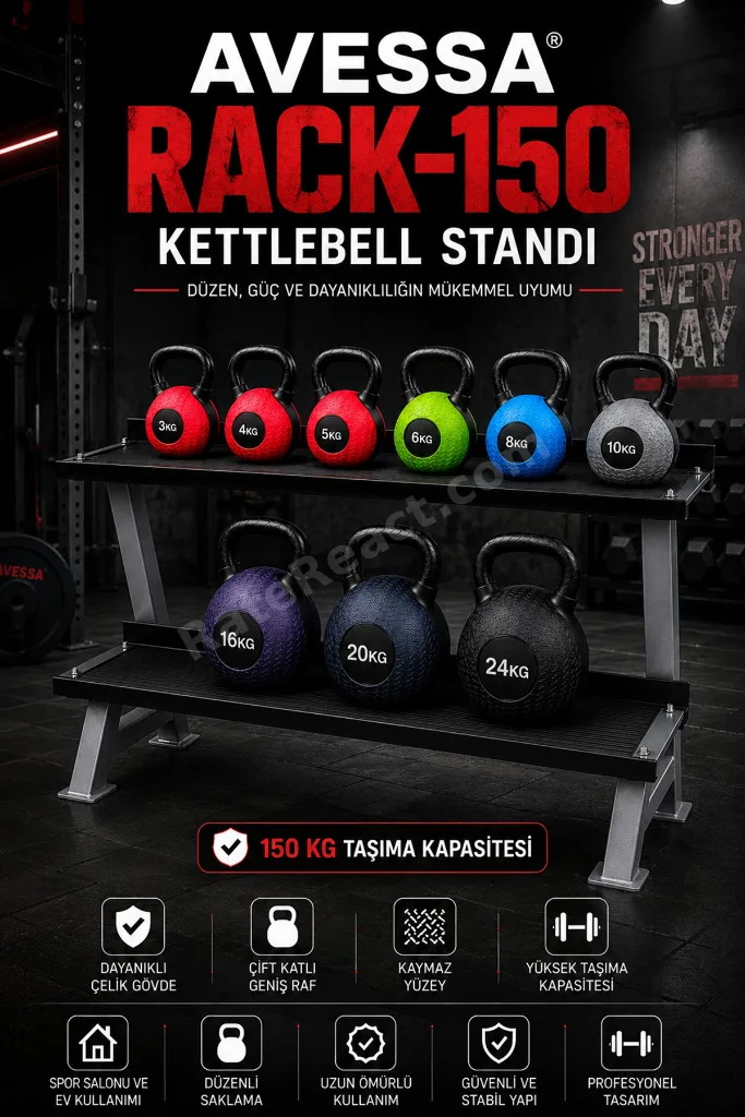 RACK-150 Kettlebell Standı - Sağlam Çelik Gövde - Yüksek Taşıma Kapasitesi - Dengeli ve Güvenli
