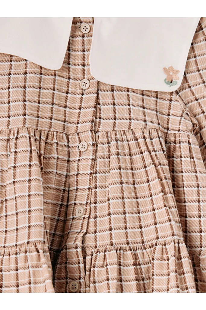 Bebe Yaka Nakışlı Kız Bebek Gabardin Elbise
