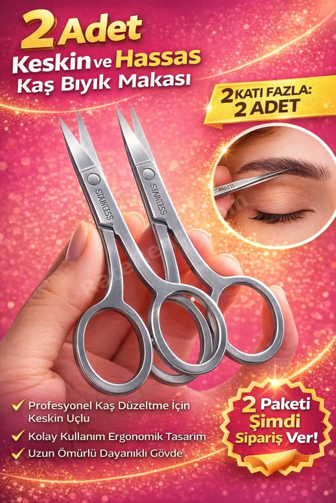 2 Adet Paslanmaz Çelik Kaş Bıyık Makası Profesyonel Kaş Düzeltme Makası Hassas Uçlu Kaş Alma Makası