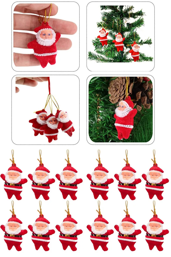 12 Li Noel Baba Figürlü Yılbaşı Çam Ağacı Süs Seti Noel Adam Yeni Yıl Ipli Ağaç Süsü