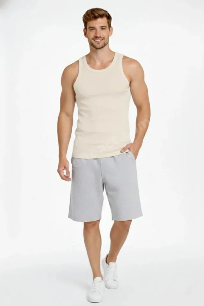 Erkek Fitilli Atlet Sıfır Yaka Slim Fit Arka Baskılı Spor Atlet