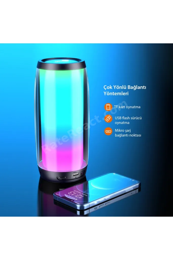 RS Kablosuz 5W RGB Aydınlatmalı Bluetooth Hoparlör /USB/SD Kart Stereo Taşınabilir Hoparlör
