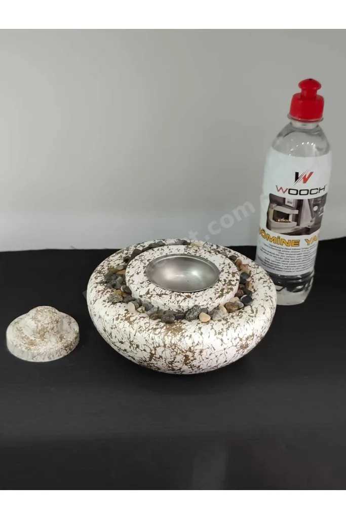 DEKORATİF MASA ÜSTÜ YUVARLAK ATEŞ ÇUKURU TAŞ ŞÖMİNE-500 ML YAKIT HEDİYELİ