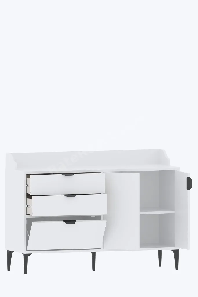 Harmony Maxi 2 Çekmeceli 3 Kapaklı Kahve Köşesi 128x91x44 cm Beyaz - Modern Tasarım