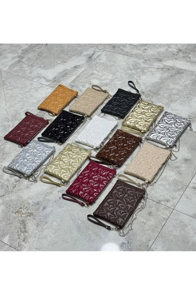 Yıldız Nakışlı Star Kadın Kapitone Portföy El Çantası & Clutch