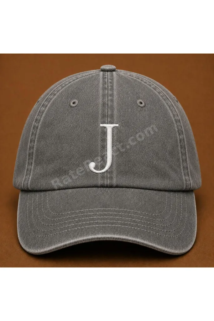 "J" Harfi İsimlere Özel Tasarım Nakışlı Vintage Yıkamalı Beyzbol Şapkası