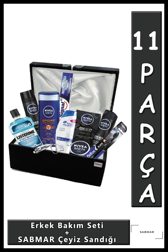 Damat Bohçası Damat Çeyiz Sandığı Nişan Bohçası Erkek Bakım Seti Sabmar Deluxe Set Siyah 2022033ts