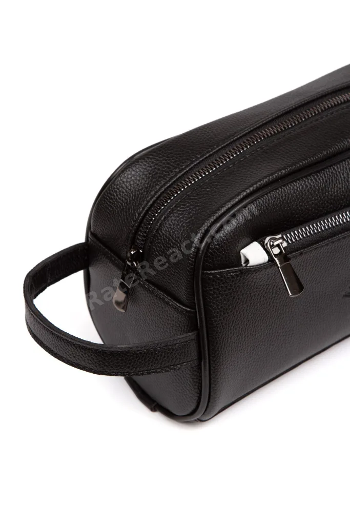 Erkek Deri Portföy Clutch Traş Kozmetik Bakım Ve Günlük El Çantası (14X24CM) - Siyah