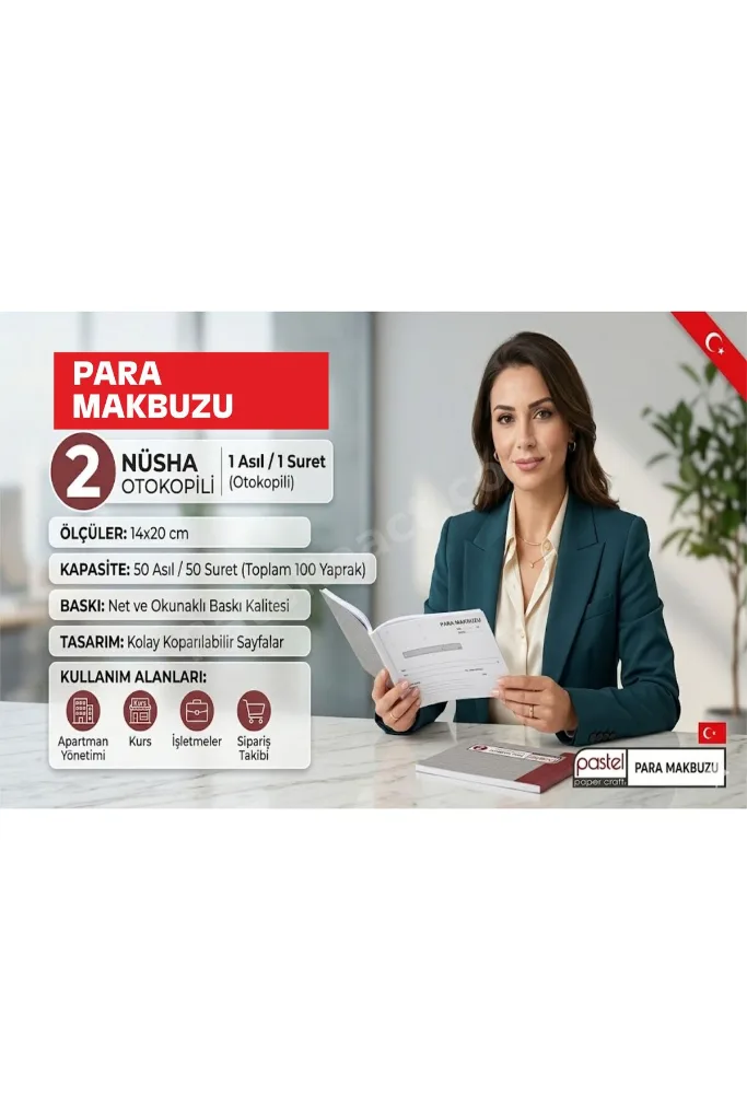 Para Makbuzu 14x20 cm 2/50 (50 asıl 50 suret 100 yaprak) Otokopili 2 Nüsha (1 Asıl, 1 Suret) - 24 Adet
