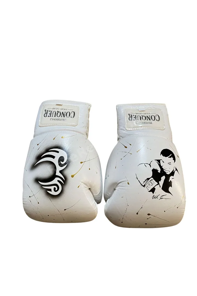 Custom Made Mike Tyson Deri Gold Splash Boks Eldiveni Beyaz
