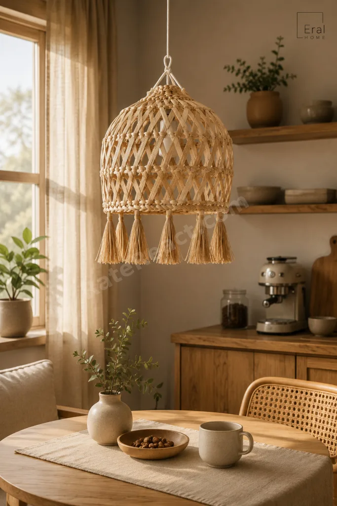 Dekoratif Rattan El Örmesi Hasır Tarz Tekli Sarkıt Avize 30 cm İskandinav Balkon Bahçe Salon