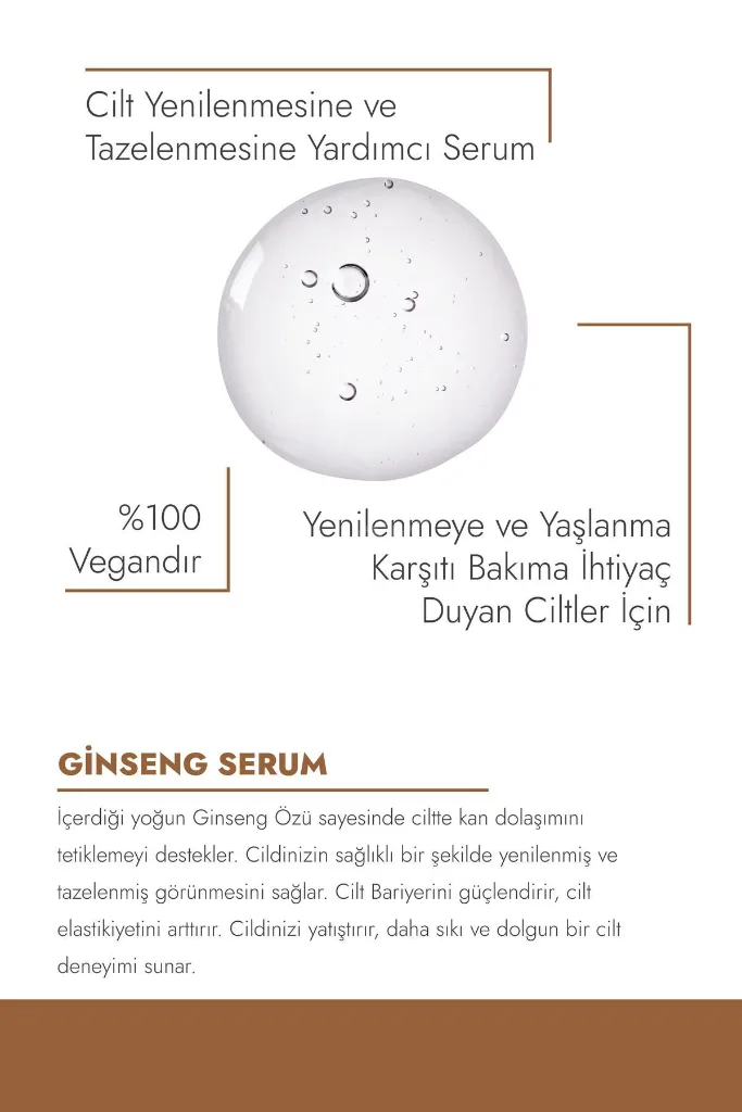 Cilt Yenilenmesine Ve Tazelenmesine Yardımcı Ginseng Serum ( Ginseng Özü %5 + Niacinamide + Ha)
