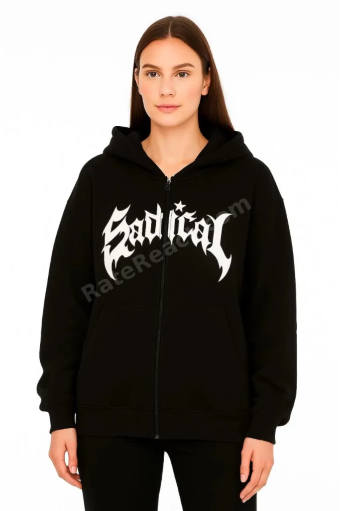 Oversize Kapüşonlu Sweatshirt Hoodie 3 İplik Şardonlu Pamuklu Kumaş, Önü Baskılı, Fermuarlı Raha...