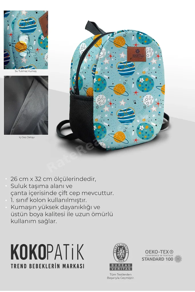 Renkli Gezegenler Desenli Orta Boy Kreş Çantası