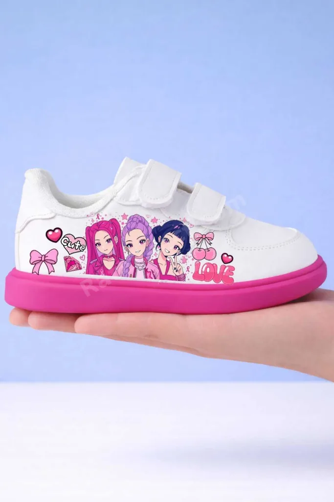 Pembe Taban Pırıltı Love Cute Baskılı Kız Çocuk Spor Ayakkabı Sneaker