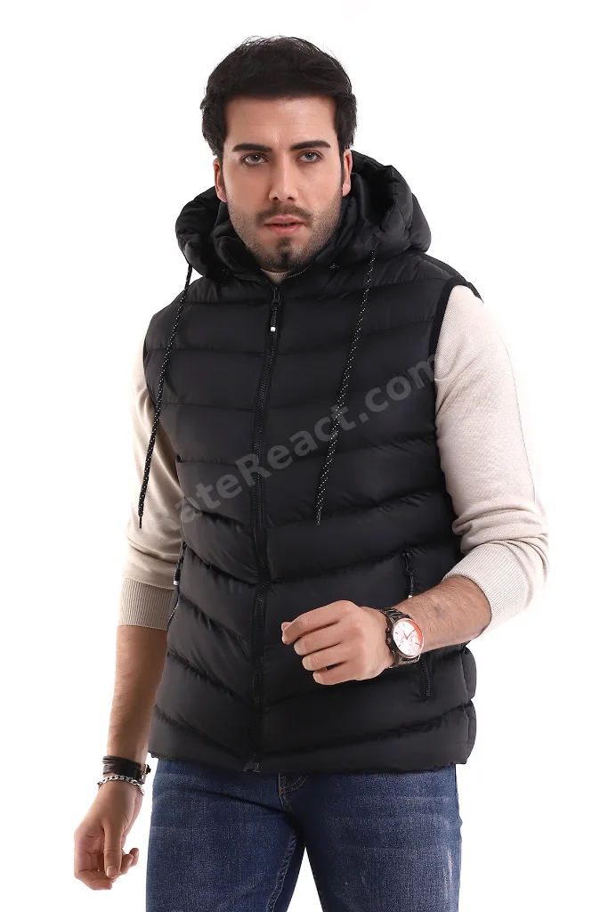 Erkek Jel Dolgu Çapraz Model Fermuarlı Kapşon İç Cepli Şişme Yelek