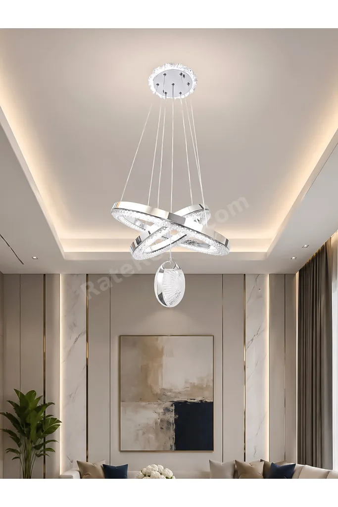 Kardelen Modern Tasarım Sarkıt Led Avize 3 Renk Işık Kristal Görünüm Oturma Odası Yemek Odası Salon Yatak Odası