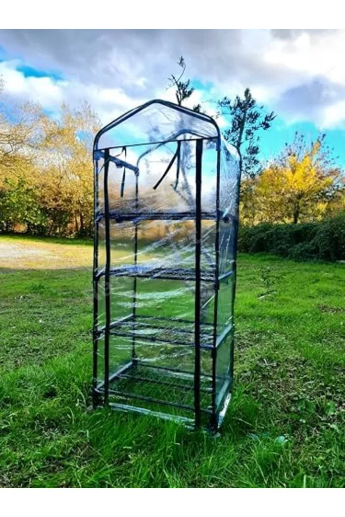 TTKTEKNOLOJİ 16040 4 Katlı Tekerlekli Portatif Şeffaf Bahçe Serası - 69cm x 49cm x 160cm TTKTEKNOLOJ