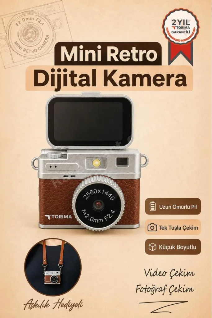 Mini Dijital Kamera 2K Flip Ekranlı Selfie Video Vlog Kamerası CMR49 Kahverengi