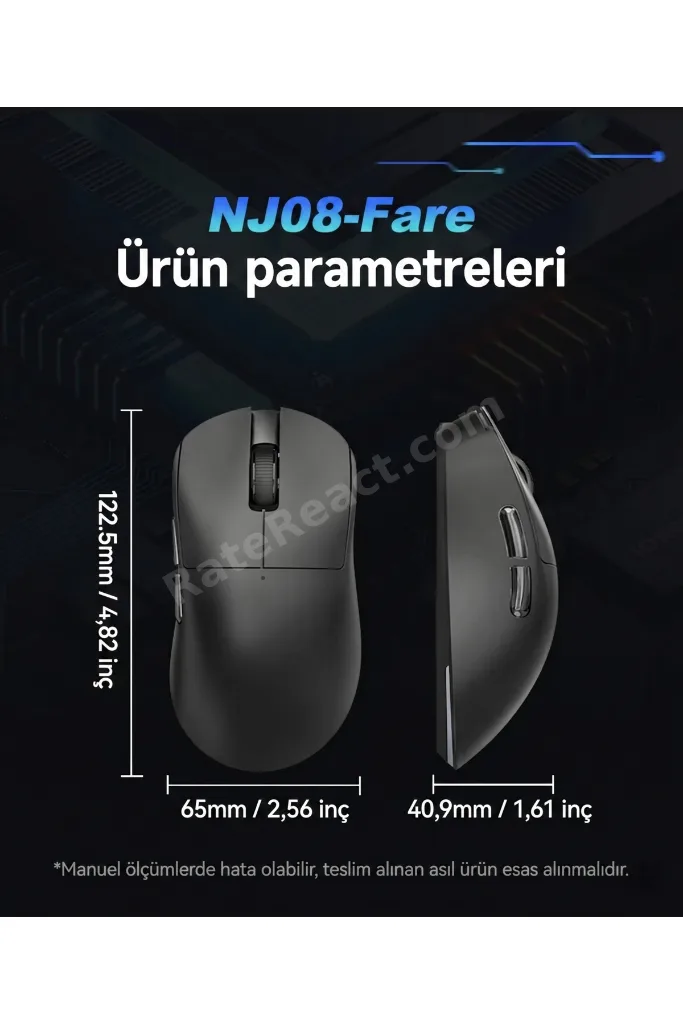 NJ08 MC Kablosuz 3 Modlu RGB Oyuncu Mouse 24.000 DPI Paw 3311 Sensör