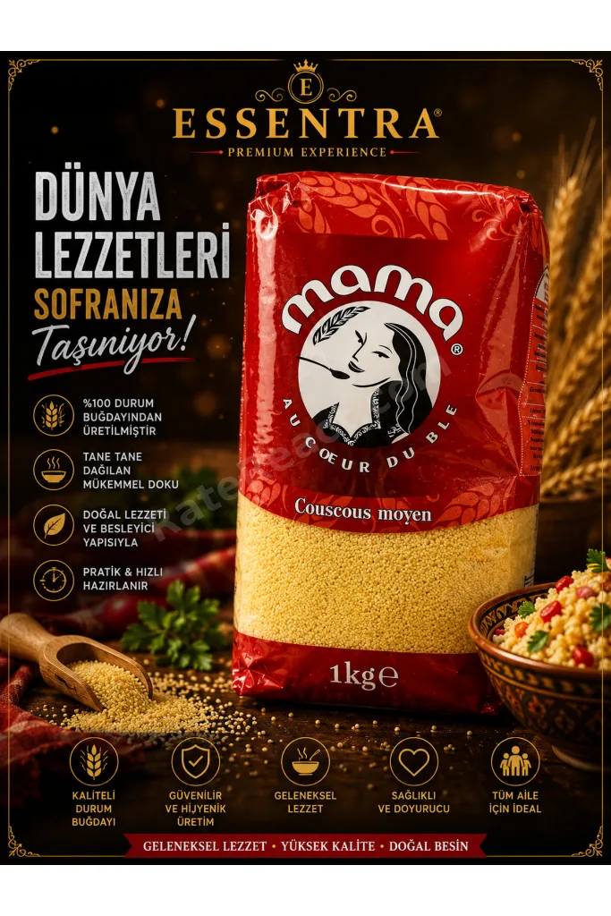 Mama Couscous Moyen İnce Taneli Kuskus 1 kg İnce Bulgur Alternatifi, Garnitür