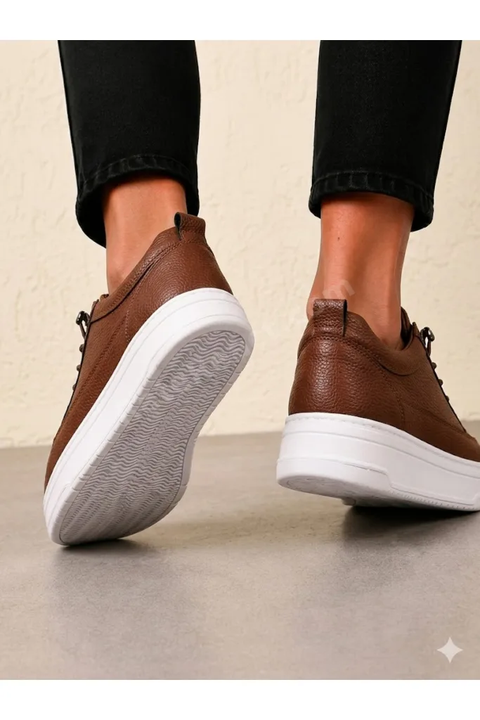 Erkek Kahverengi Sneaker Lastikli Günlük Spor Ayakkabı