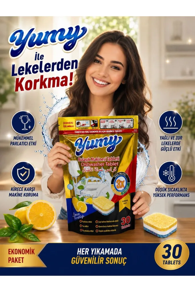Yerli Üretim Hepsi Bir Arada Bulaşık Makinesi Tableti 30 Yıkama - Güçlü Temizlik Üstün Parlaklık