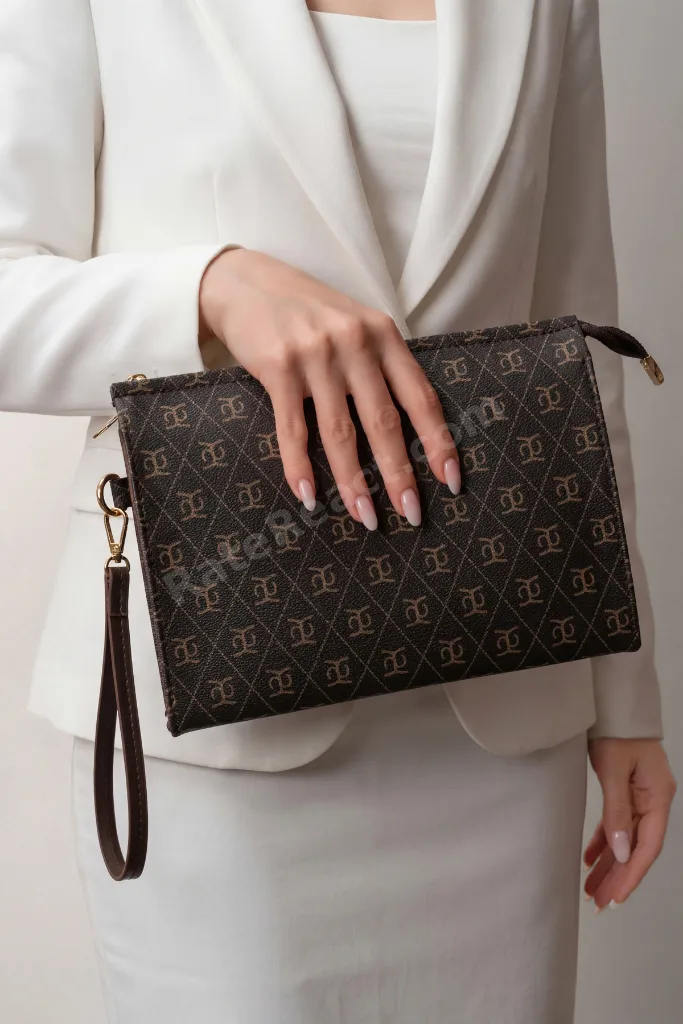 Kadın Portföy El Çantası Bilek Askılı Şık Portföy Clutch Çanta Kahverengi