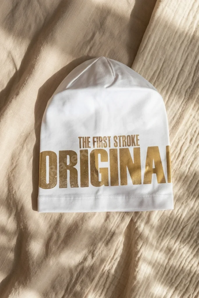 Nova Street Beyaz Pamuklu Bere - Gold Metalik Baskılı Hip-hop Tarzı Unisex Modern Şapka 2-4 Yaş