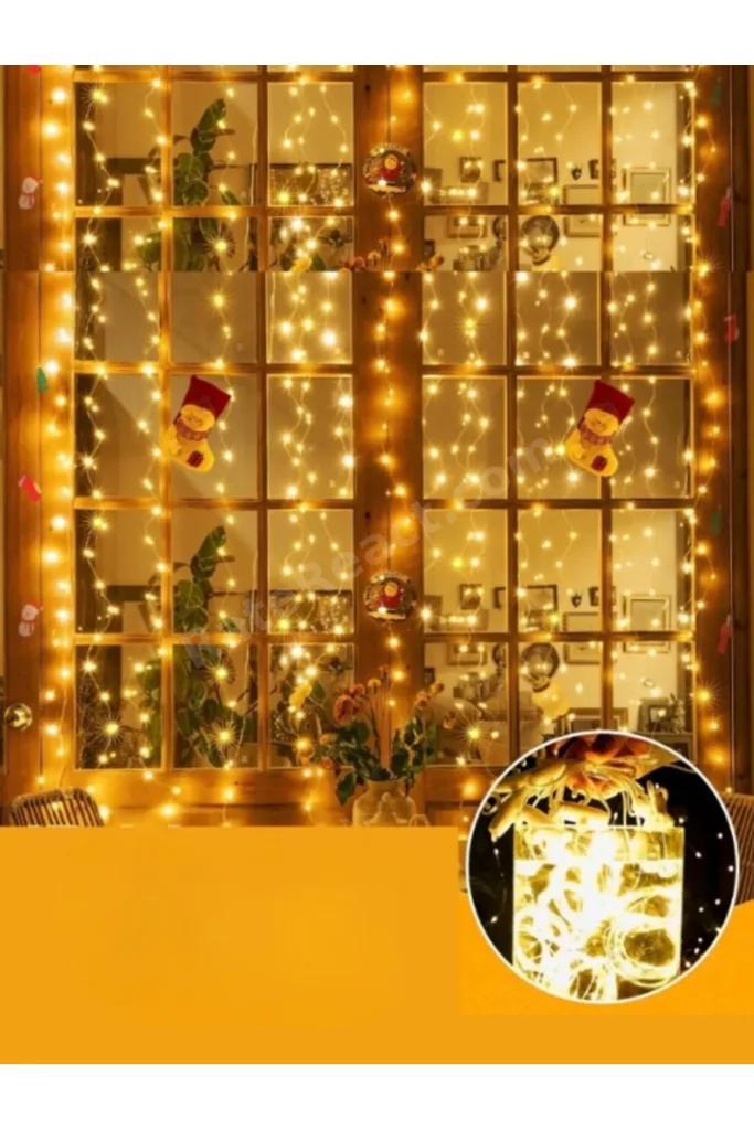 Perde Led 3x3 Kumandalı 8 Fonksiyonlu 300 Led 10 Sarkıtlı Yılbaşı Çam Ağacı Süsleme Usb Gece Lambası