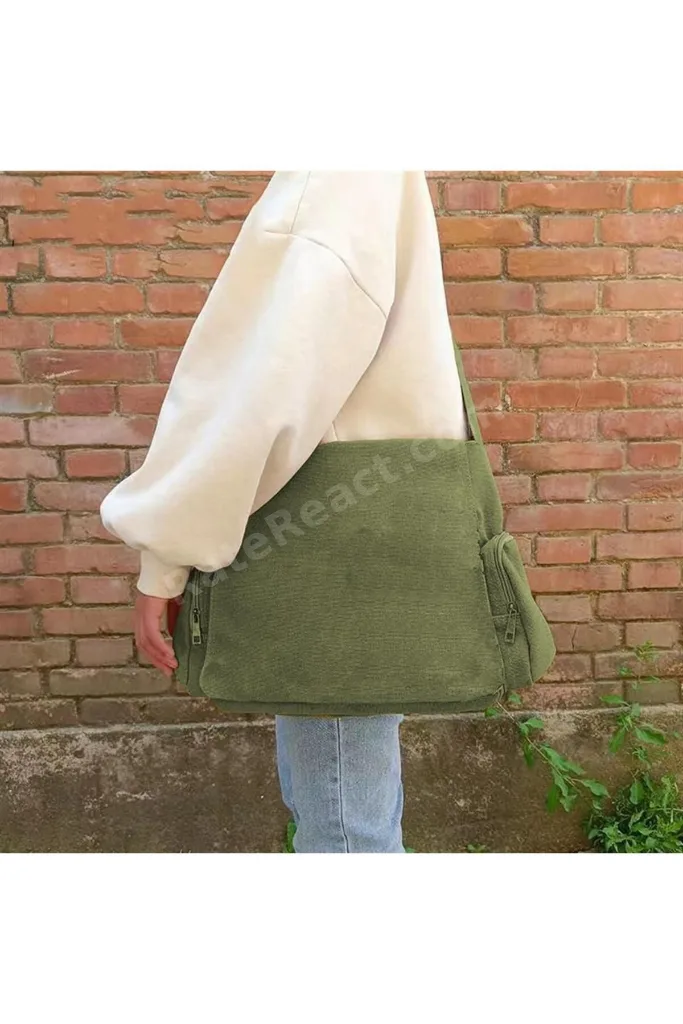 Aesthetic Baskılı Unisex Haki Postacı Çantası