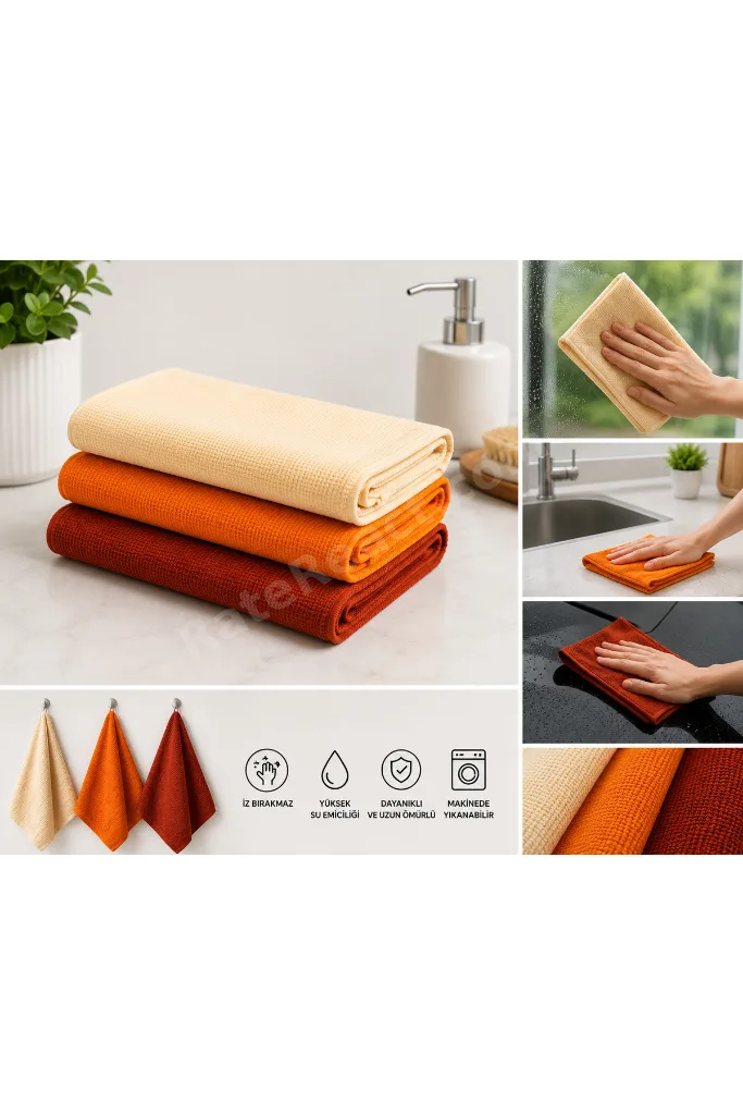 Anadolu Kahvesi Mikrofiber Sihirli Bez 3’lü Set 40x60 cm Çok Amaçlı Temizlik Bezi