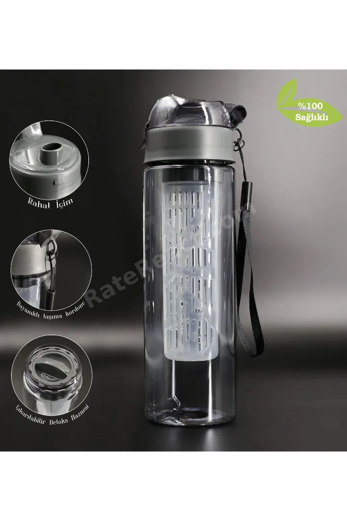 Gri Renkli 500 ml Detokslu San Matara, Sağlıklı ve Şık Tasarım