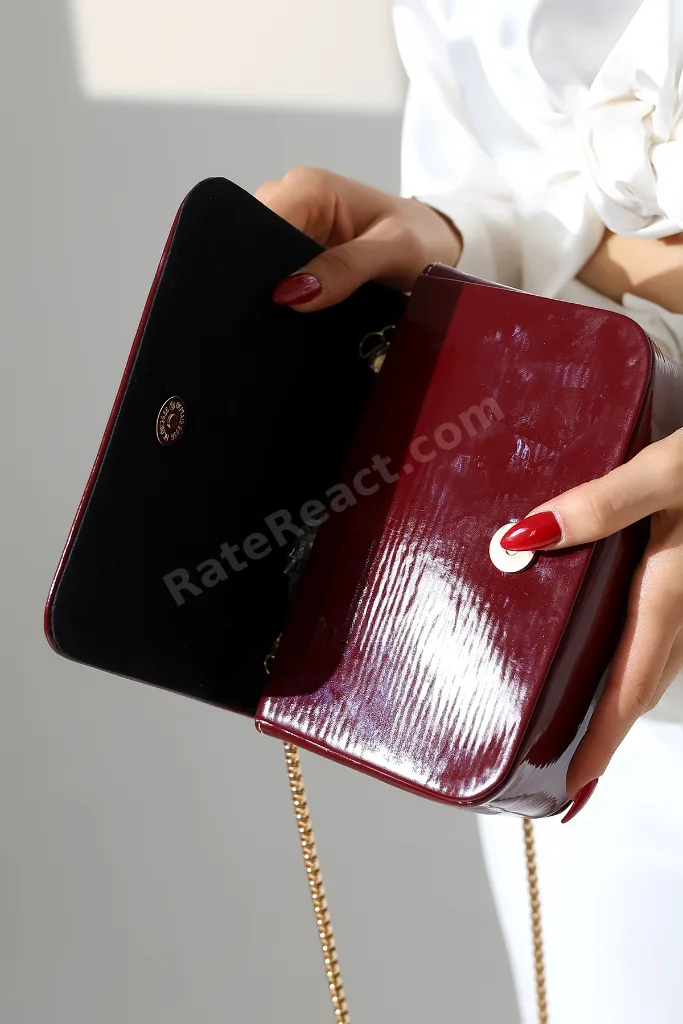 Kadın Mini Kutu Bordo Rugan El Çantası