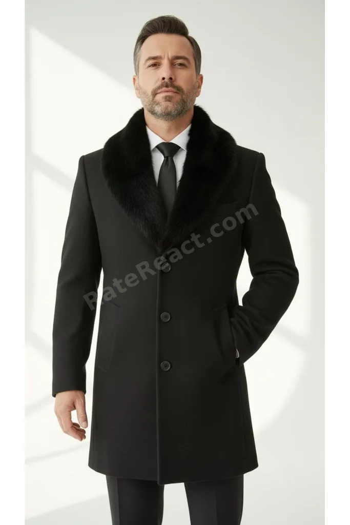 Erkek Uzun Kaşe Kaban – Çıkartılabilir Kürk Yaka, Astarlı ve Cepli Slim Fit Mont (Bej,