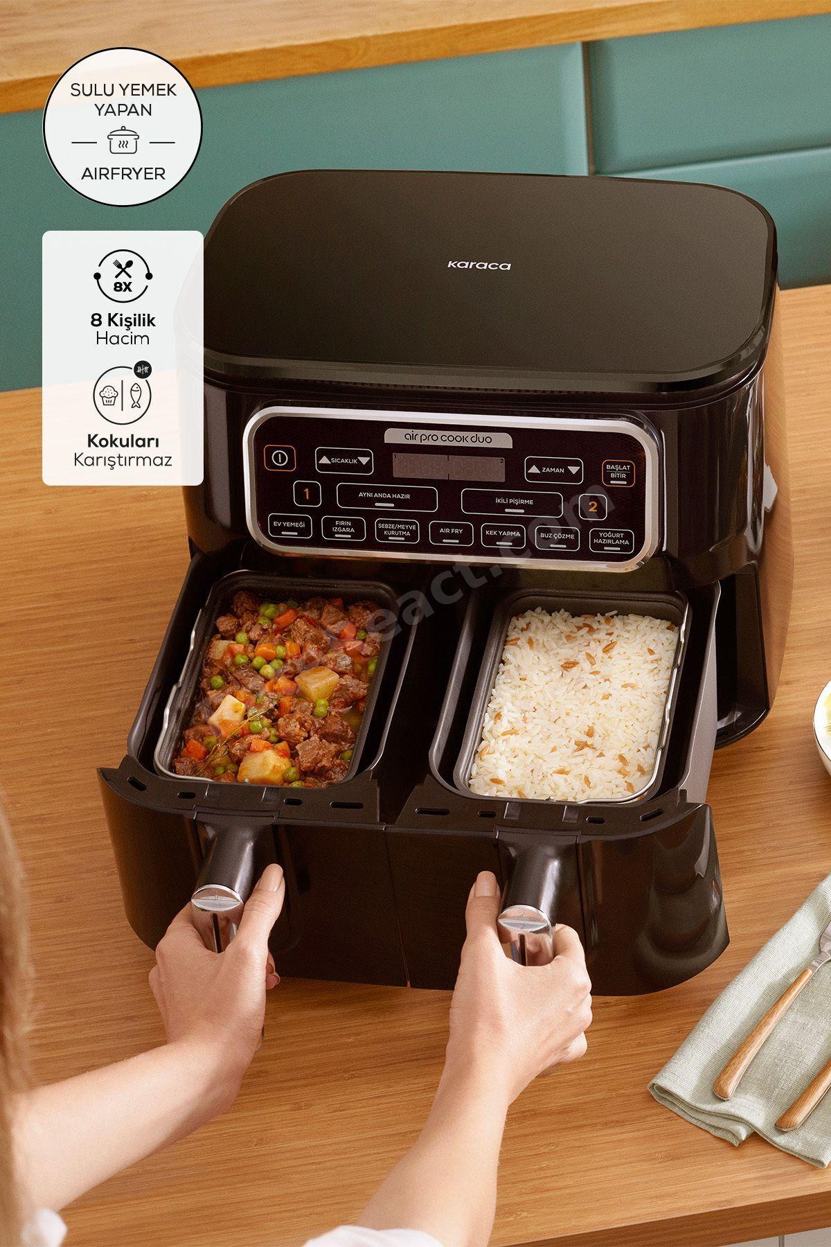Air Pro Cook Duo Ev Yemeği XXXL 4+4 Litre Airfryer Black Chrome 8 Kişilik