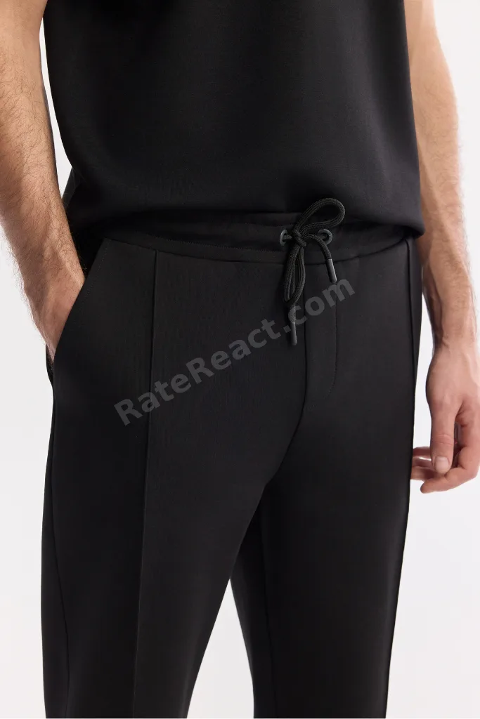 Erkek Siyah Beli Lastikli Bağcıklı Bi-Stretch Regular Fit Eşofman Altı A51Y3400